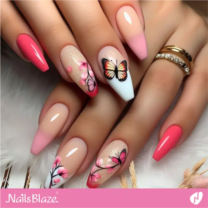 Peach Fuzz and Pink Butterfly Nails | Color of the Year 2024 - NB1804